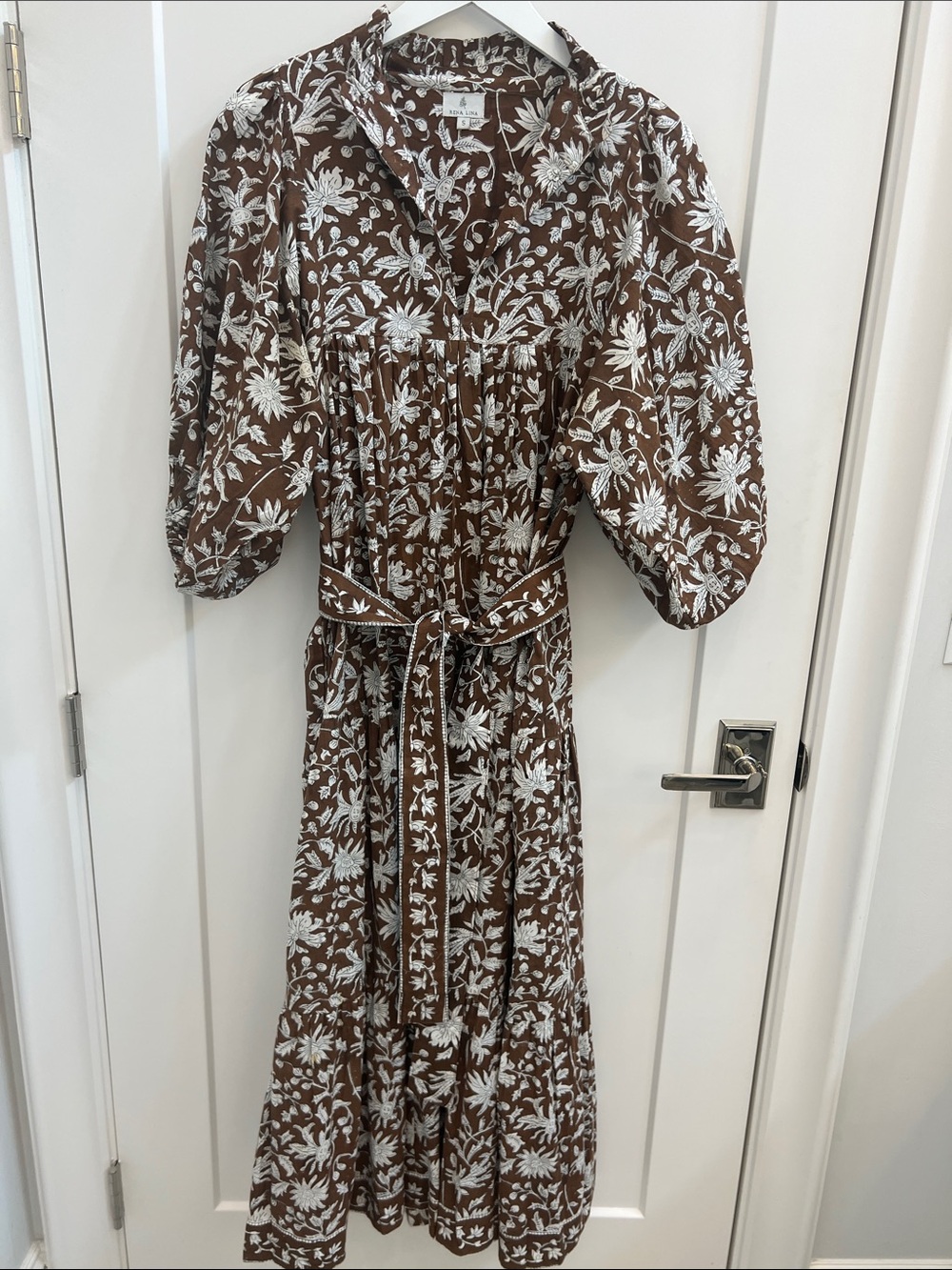 Rena Lina Brown Floral Maxi Dress with Tie Waist